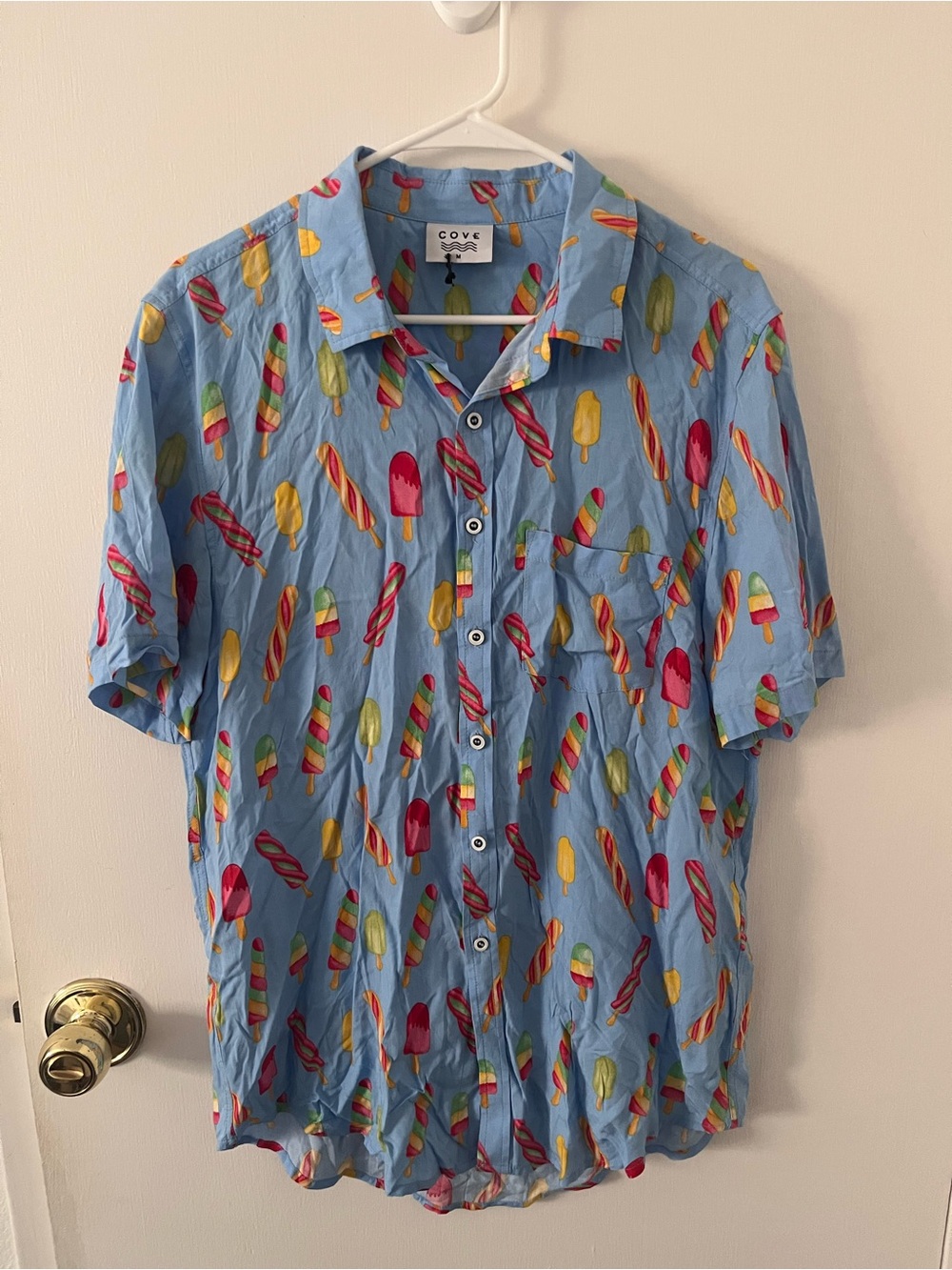 NWOT Cove USA Men’s Popsicle Patterm Rayon Button Up Short Sleeve Shirt Medium